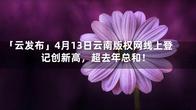 「云发布」4月13日云南版权网线上登记创新高，超去年总和！