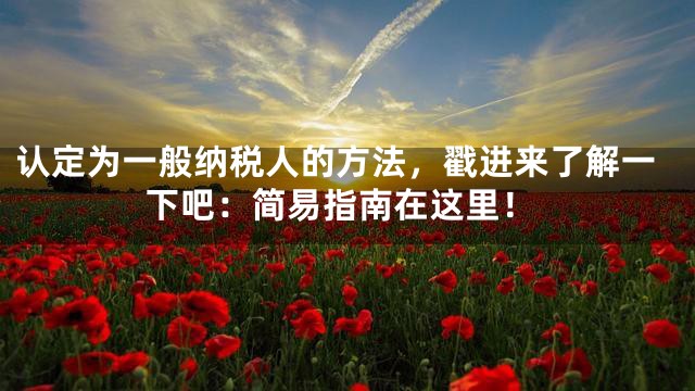 认定为一般纳税人的方法，戳进来了解一下吧：简易指南在这里！