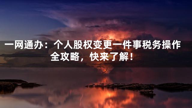 一网通办：个人股权变更一件事税务操作全攻略，快来了解！