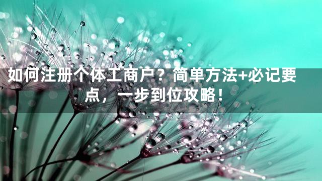 如何注册个体工商户？简单方法+必记要点，一步到位攻略！