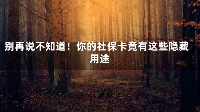 别再说不知道！你的社保卡竟有这些隐藏用途