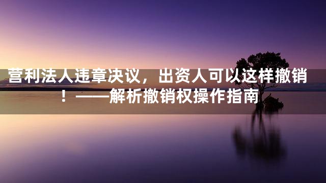 营利法人违章决议，出资人可以这样撤销！——解析撤销权操作指南
