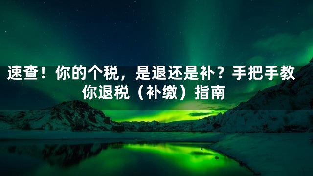 速查！你的个税，是退还是补？手把手教你退税（补缴）指南