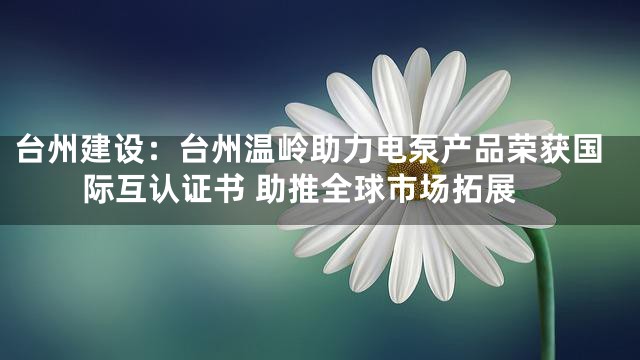 台州建设：台州温岭助力电泵产品荣获国际互认证书 助推全球市场拓展