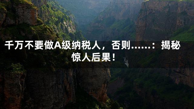 千万不要做A级纳税人，否则……：揭秘惊人后果！