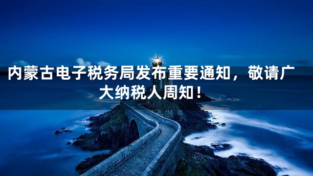 内蒙古电子税务局发布重要通知，敬请广大纳税人周知！