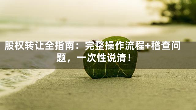 股权转让全指南：完整操作流程+稽查问题，一次性说清！