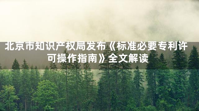 北京市知识产权局发布《标准必要专利许可操作指南》全文解读