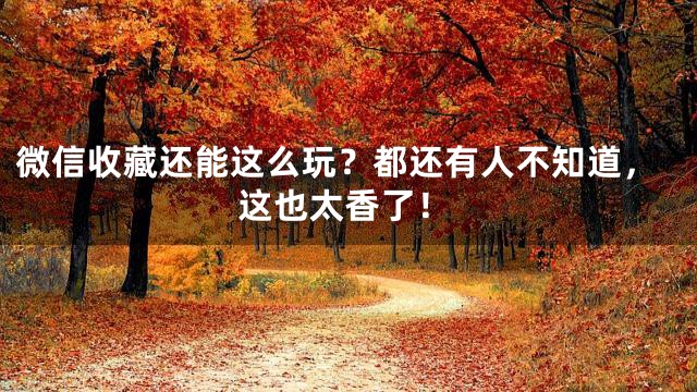 微信收藏还能这么玩？都还有人不知道，这也太香了！