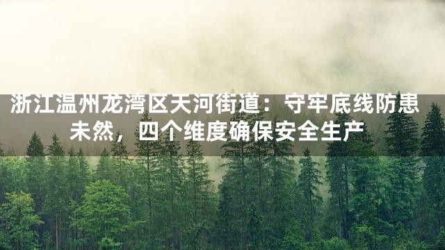 浙江温州龙湾区天河街道：守牢底线防患未然，四个维度确保安全生产