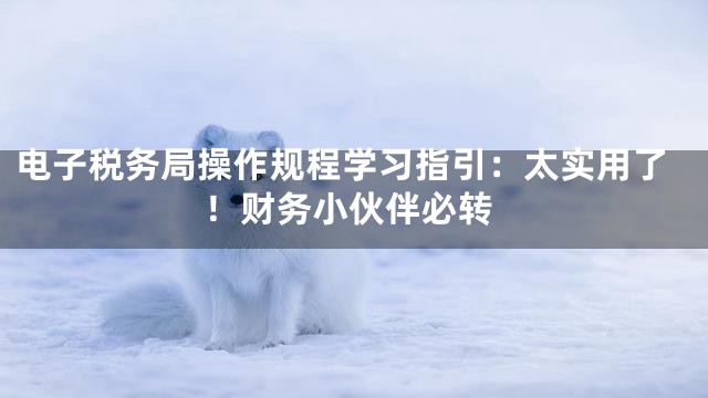 电子税务局操作规程学习指引：太实用了！财务小伙伴必转