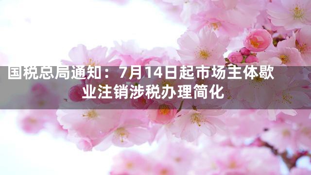 国税总局通知：7月14日起市场主体歇业注销涉税办理简化