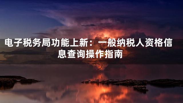 电子税务局功能上新：一般纳税人资格信息查询操作指南