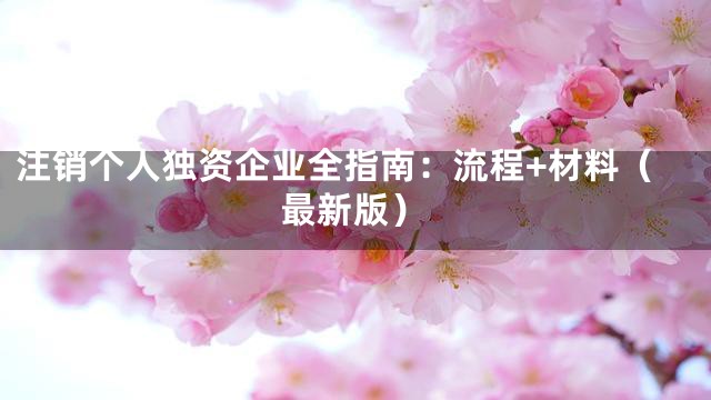 注销个人独资企业全指南：流程+材料（最新版）