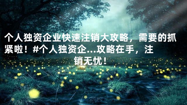个人独资企业快速注销大攻略，需要的抓紧啦！#个人独资企...攻略在手，注销无忧！
