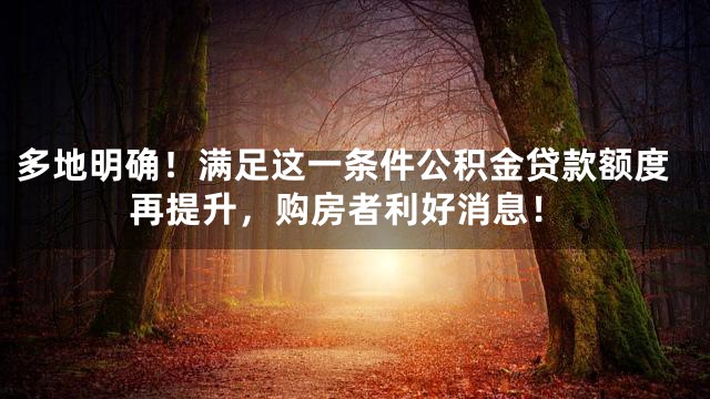 多地明确！满足这一条件公积金贷款额度再提升，购房者利好消息！