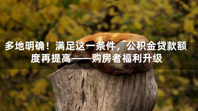 多地明确！满足这一条件，公积金贷款额度再提高——购房者福利升级