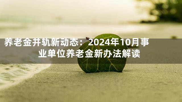 养老金并轨新动态：2024年10月事业单位养老金新办法解读