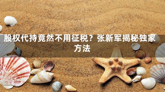 股权代持竟然不用征税？张新军揭秘独家方法