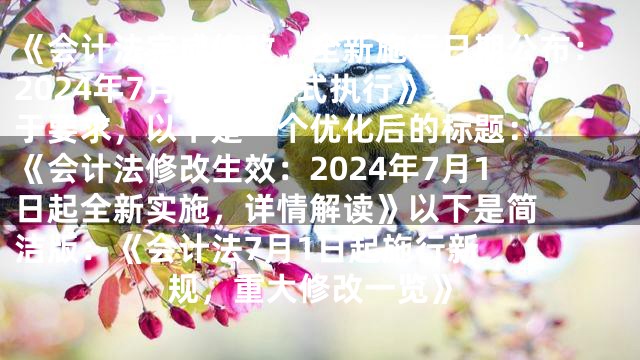 《会计法完成修改，全新施行日期公布：2024年7月1日起正式执行》

基于要求，以下是一个优化后的标题：


《会计法修改生效：2024年7月1日起全新实施，详情解读》

以下是简洁版：


《会计法7月1日起施行新规，重大修改一览》