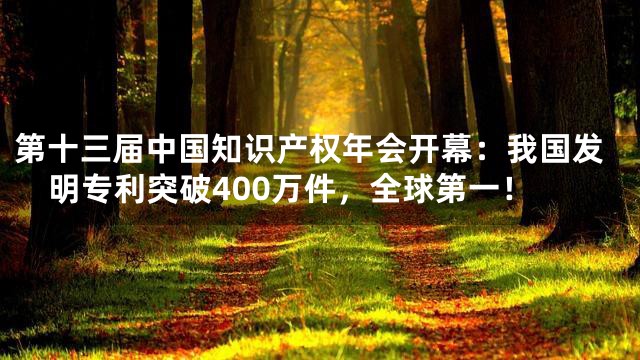 第十三届中国知识产权年会开幕：我国发明专利突破400万件，全球第一！