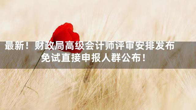 最新！财政局高级会计师评审安排发布 免试直接申报人群公布！