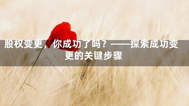 股权变更，你成功了吗？——探索成功变更的关键步骤