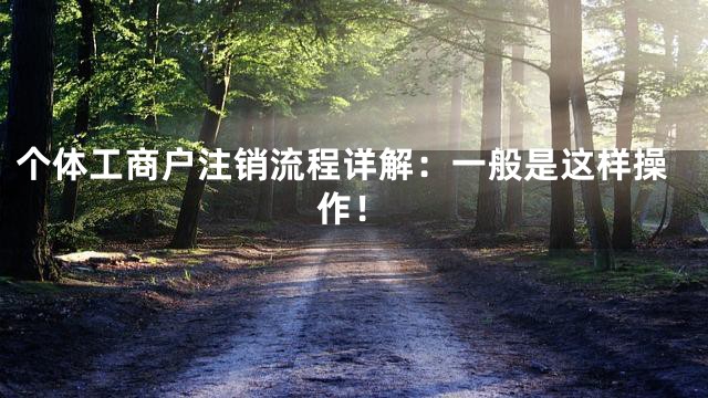 个体工商户注销流程详解：一般是这样操作！