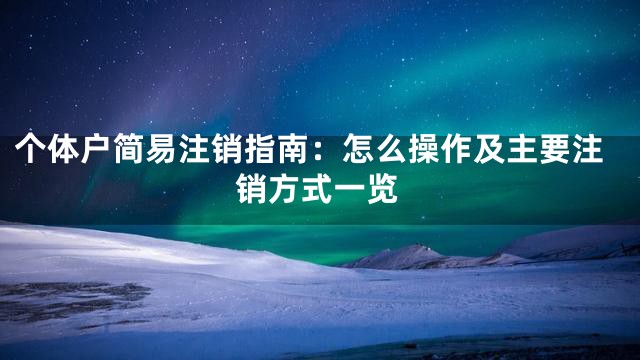 个体户简易注销指南：怎么操作及主要注销方式一览