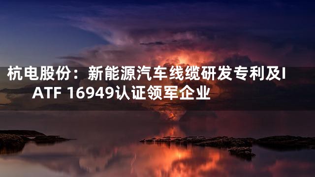 杭电股份：新能源汽车线缆研发专利及IATF 16949认证领军企业