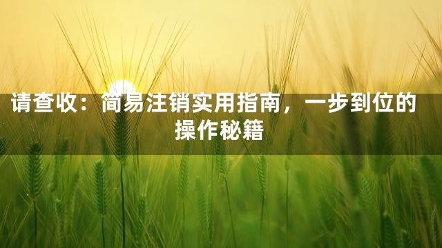 请查收：简易注销实用指南，一步到位的操作秘籍