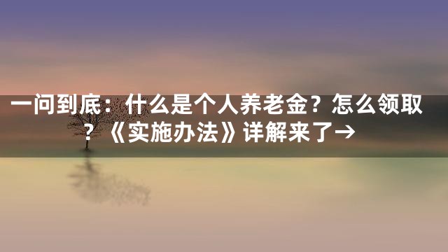 一问到底：什么是个人养老金？怎么领取？《实施办法》详解来了→