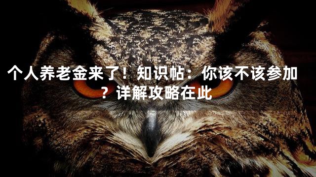 个人养老金来了！知识帖：你该不该参加？详解攻略在此